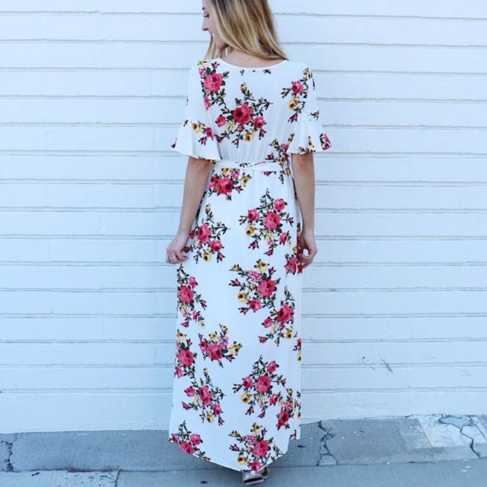Polagram Floral Maxi Dress - White and Pink - Picture 4 of 10